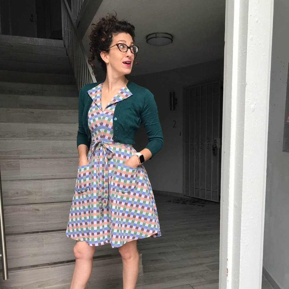 ModCloth gingham checkered dress with tie